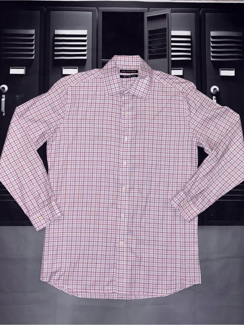 Saks Fifth Avenue Pink and White Plaid Men's Dress Shirt